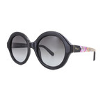 Ferragamo // Round Sunglasses // Black + Floral Arms + Grey Gradient