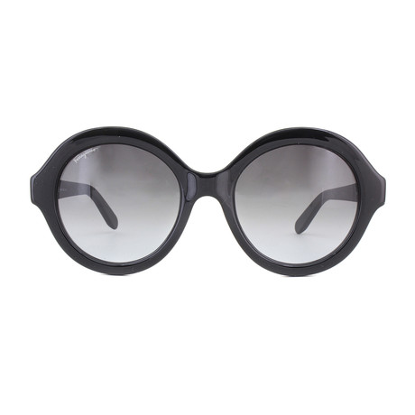 Ferragamo // Round Sunglasses // Black + Floral Arms + Grey Gradient