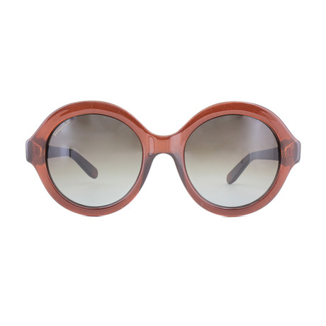 Ferragamo // Women's Round Sunglasses // Brown + Floral Arms + Brown Gradient