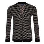 Zippered Pattern Jersey Sweater // Black + Tan (3XL)