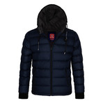 Puff Zipper Winter Coat with Hood // Navy (XL)