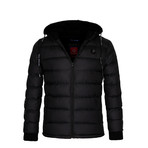 Puff Zipper Winter Coat with Hood Zipper // Black (XL)