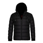 Puff Zipper Winter Coat with Hood Zipper // Black (XL)