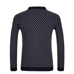 Zippered Pattern Jersey Sweater // Navy + Gray (S)