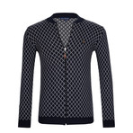 Zippered Pattern Jersey Sweater // Navy + Gray (2XL)