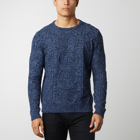 Marled Yarn Cable Sweater // Navy (S)