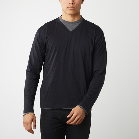100% Pima Cotton T-Shirt Long Sleeve // Black + Gray (XS)