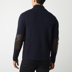 Leather Elbow Patch + Zipper Sweater // Navy (XS)