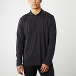 100% Pima Cotton Long Sleeve Button Polo // Black (XS)