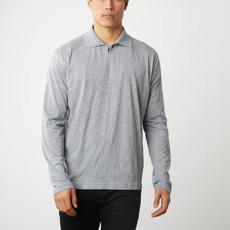 100% Pima Cotton Long Sleeve Button Polo // Light Gray (XS)