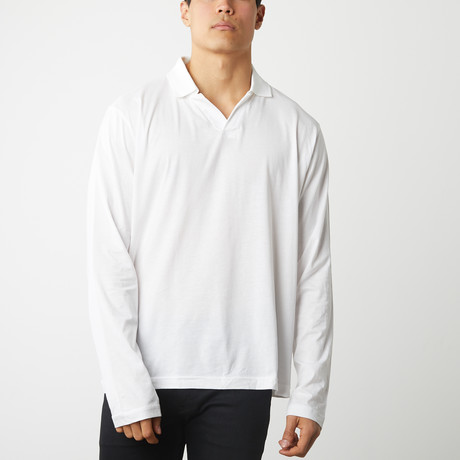 100% Pima Cotton Long Sleeve No Button Polo // White (XS)