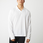 100% Pima Cotton Long Sleeve No Button Polo // White (L)