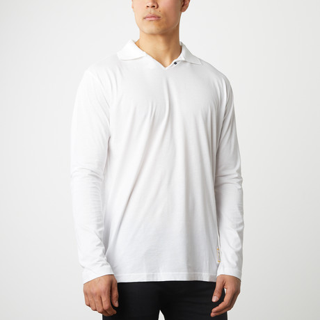 100% Pima Cotton Long Sleeve Button Polo // White (XS)