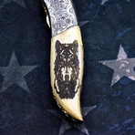 Scrimshaw Folding Knife // Wolf