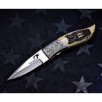 Scrimshaw Folding Knife // Wolf