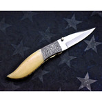 Scrimshaw Folding Knife // Wolf