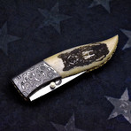 Scrimshaw Folding Knife // Wolf