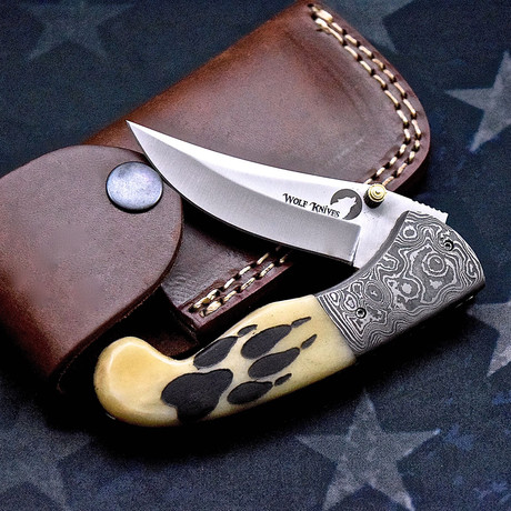 Scrimshaw Folding Knife // Wolf Paw