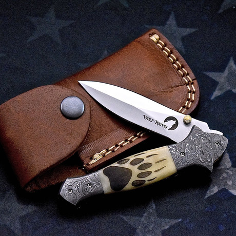 Scrimshaw Folding Knife // Bear Paw
