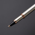 Satin 925 Solid Silver Rollerball Pen // 18k Rose Gold + Silver Plated Fittings (Black Ink)