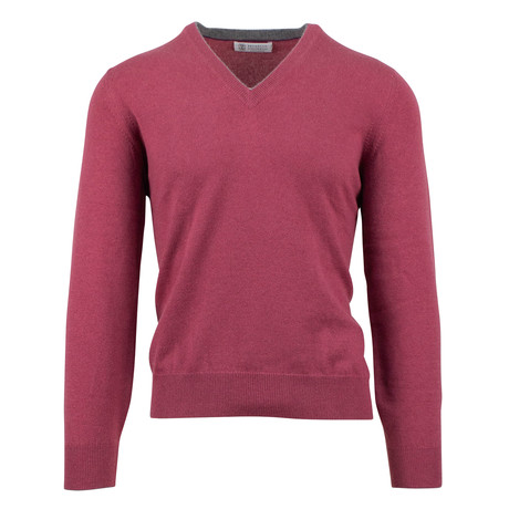 Brunello Cucinelli // Cashmere Knit V-Neck Sweater // Wine Red (Euro: 48)