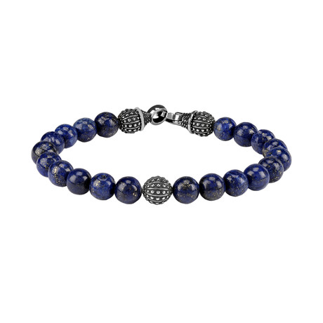 Lapis Bead + Steel Bracelet // Blue (7.5"L)