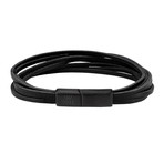 Multi Strand Leather Black Clasp Bracelet (7.5"L)