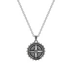 Steel Compass Pendant + Chain // 28" // Silver