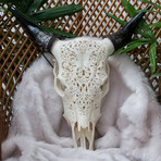 Hand Carved Cow Skull // Flower