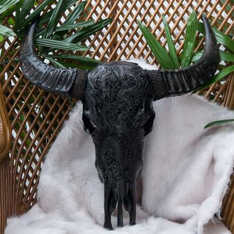 Hand Carved Buffalo Skull // Black Dragon 3