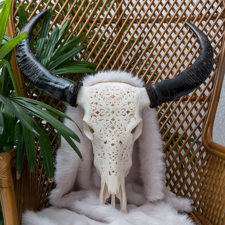 Hand Carved Buffalo Skull // Tribal 6