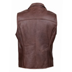 Zedd Fur Lined Leather Moto Vest // Brown (XL)
