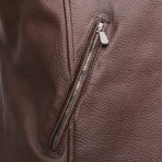 Zedd Fur Lined Leather Moto Vest // Brown (S)