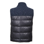 Benassi Blue Leather Two Tone Puffer Vest // Blue + Gray (M)