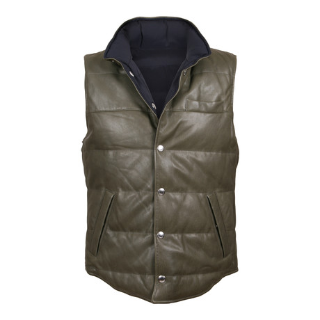 Sauron Leather Reversible Puffer Vest // Green + Blue (XS)