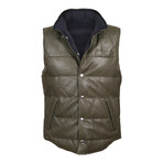 Sauron Leather Reversible Puffer Vest // Green + Blue (M)