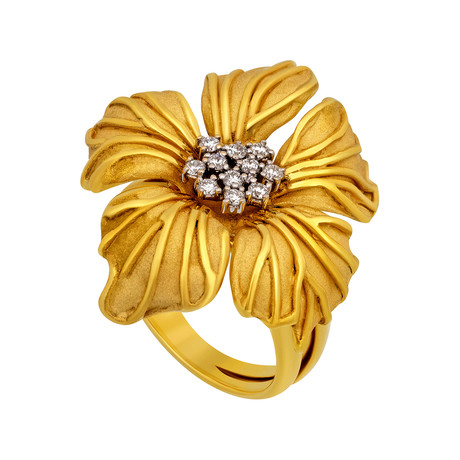 Anna Maria Cammilli Orchidea 18k Yellow Gold Diamond Ring // Ring Size: 7.5