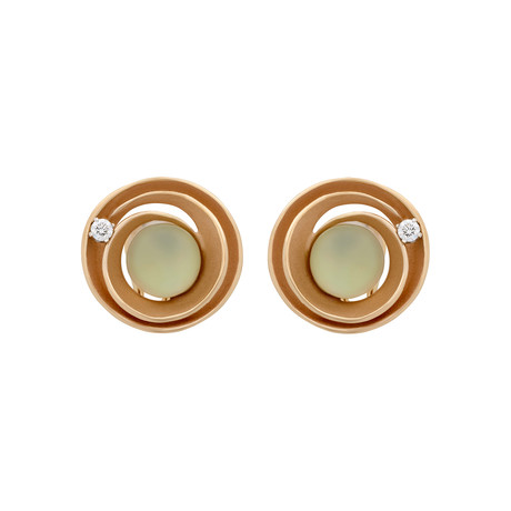 Anna Maria Cammilli Dune Circle 18k Rose Gold Diamond + Prehnite Earrings