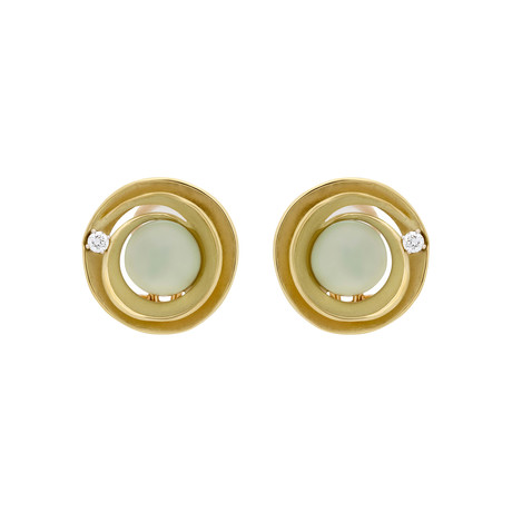 Annamaria Cammilli Dune Circle 18k Yellow Gold Diamond + Prehnite Earrings