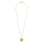 Anna Maria Cammilli Dune Circle 18k Yellow Gold Diamond + Prehnite Pendant // Chain: 16"