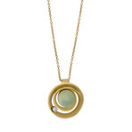Anna Maria Cammilli Dune Circle 18k Yellow Gold Diamond + Prehnite Pendant // Chain: 16"