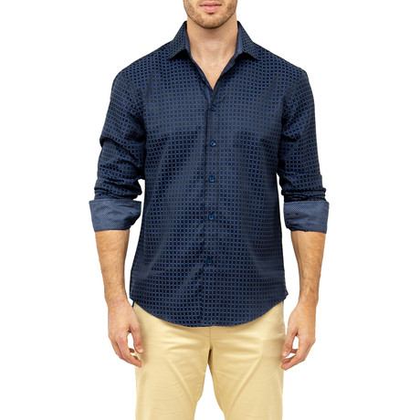 Alexander Long-Sleeve Button-Up Shirt // Black + Blue (3XL)
