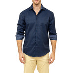 Alexander Long-Sleeve Button-Up Shirt // Black + Blue (L)