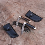 Damascus Mini Trapper Knife Set // 2 Piece Set