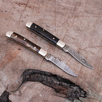 Damascus Mini Trapper Knife Set // 2 Piece Set