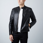 Cheltenham // Cafe Racer Leather Jacket// Black (XL)