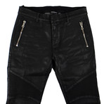 Balmain Paris // Waxed Cotton Denim Skinny Jeans Pants // Black (36WX32L)