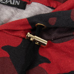 Balmain Paris // Camouflage Cotton Hoodie Sweatshirt Shirt // Red (S)