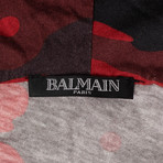 Balmain Paris // Camouflage Cotton Hoodie Sweatshirt Shirt // Red (S)