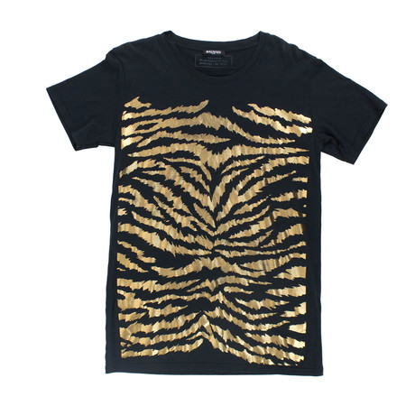 Balmain Paris // Cotton Short Sleeve Crewneck T-Shirt // Black + Gold (XS)